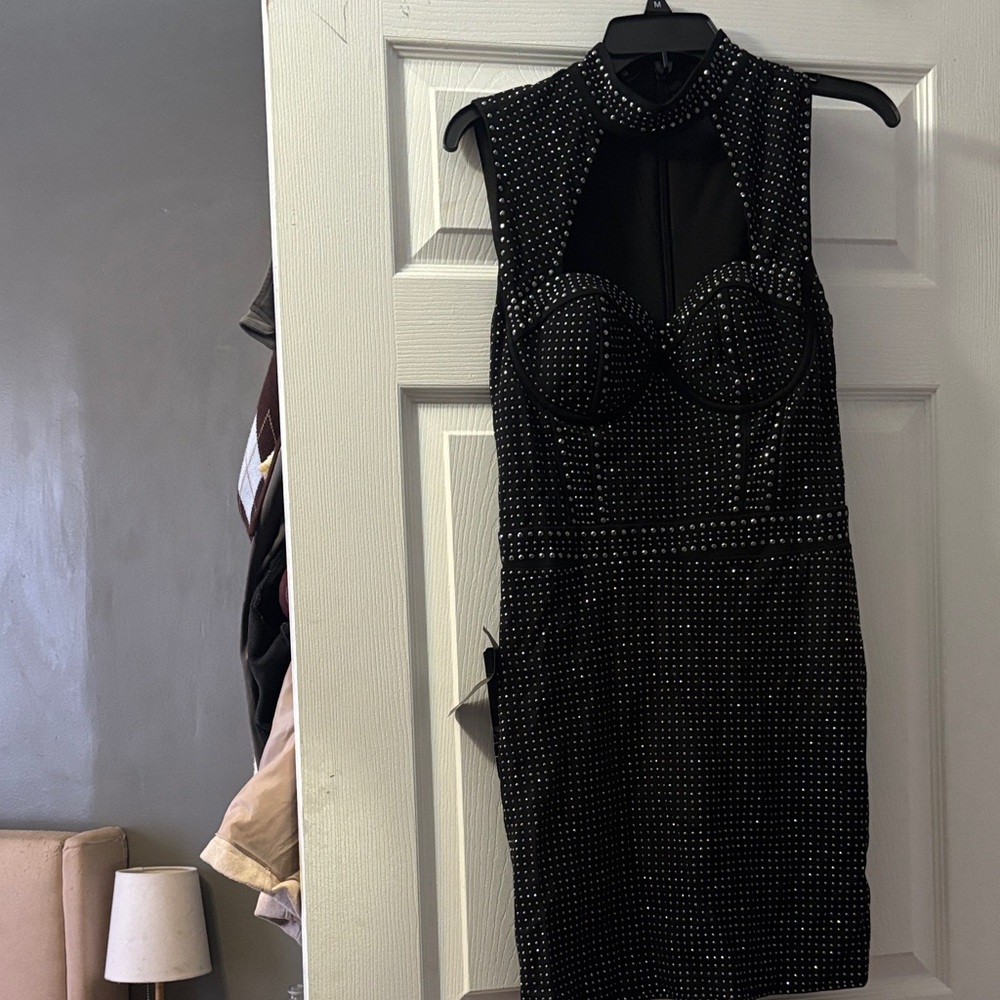 bebe Black Studded Mini Dress